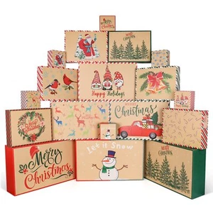 Christmas Wrapping Boxes for Gifts-18 Kraft Christmas Shirt Boxes with Lids f... - Picture 1 of 8