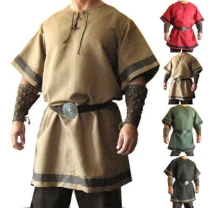 Norseman Saxon Cosplay Costume Mens Medieval Renaissance Tunic Top Shirt Viking - Picture 1 of 17