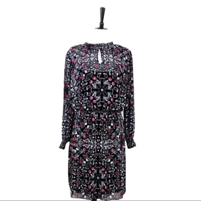 Charlotte Russe女式Blouson缩褶腰连衣裙黑色粉红色花卉加1X — 第 1/4 张图片