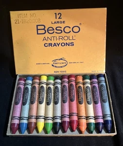 Box 12 große 4" Buntstifte Besco #21 Binney & Smith Anti-Roll - Bild 1 von 15