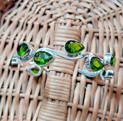 Peridot袖口手镯925纯银手链手工可调节珠宝首饰 — 第 1/4 张图片