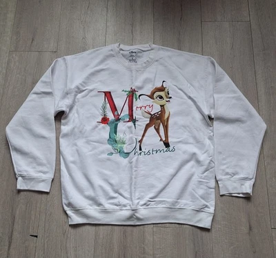 Disney Bambi Merry Christmas Sweatshirt White Size L Long Sleeve Good Condition - Image 1 of 4