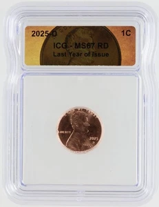 2025-D Last Year of Issue ICG MS67 RD 1C Penny Lincoln Cent Tag Denver Free Ship - Picture 1 of 6