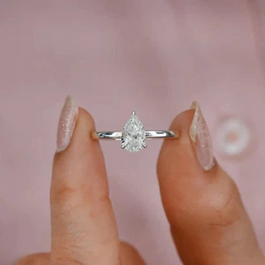1.50 Ct Pear IGI Certified Lab Grown Diamond Wedding Ring For Her 14k White Gold - Picture 1 of 13