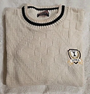 Nutmeg Mills Vintage Made In USA Cotton Knit Sweater U of Iowa Men's Large - Picture 1 of 10