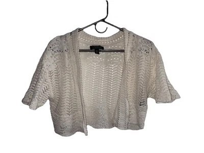 Cárdigan abierto crema media manga Lauren Ralph Lauren encogido de hombros tejido algodón ganchillo L Foto 1 de 4