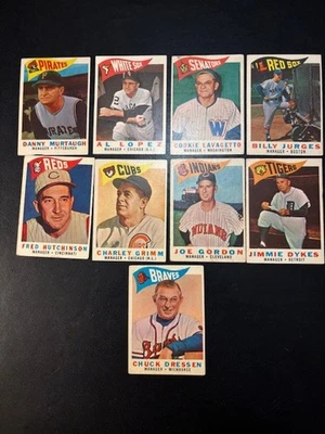 Lote de 9 béisbol Topps 1960 diferentes TODOS LOS GERENTES en muy buen estado a muy buen estado + Murtaugh, Al López Foto 1 de 2