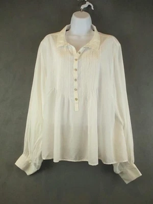 Camisa Pilcro Anthropologie Mujer 2X Marfil Pintuck Popover Boho Babero Manga Larga Foto 1 de 4