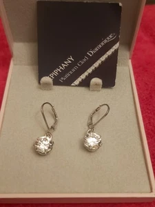Epiphany Platinum-plated Sterling Silver Diamonique Earrings New - Picture 1 of 12