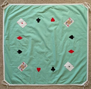 Vtg 60s Card Table 32" Tablecloth Card Playing Theme Applique Card Suits Queen - Picture 1 of 8