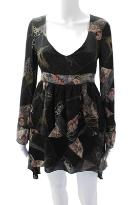 Vestido negro de manga larga con cuello en V estampado de seda estampado Elizabeth and James para mujer talla 2 Foto 1 de 4