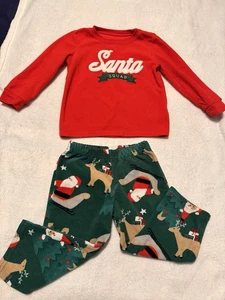 Carters Santa Squad Christmas Red and Green Fleece Kids Pajamas - Picture 1 of 4