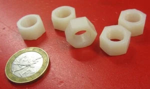 Hex Nut, Natural Nylon Plastic, 3/8"-24 Thread x 9/16" W x 21/64", 50 Pcs - Picture 1 of 12