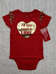 All You Need Is Love Infant Romper One Piece Bodysuit Red 9 Mo Valentine's Day - Picture 1 of 8