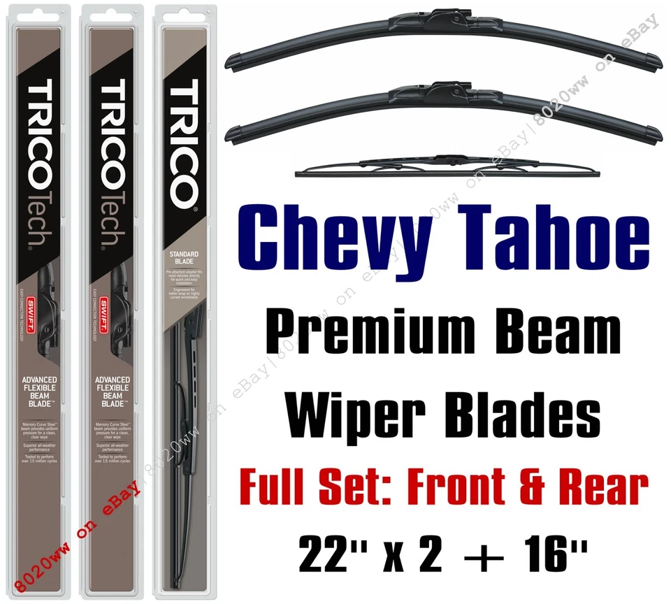 2000-2006 Chevy Chevrolet Tahoe Premium Beam Wipers 3pk Front/Rear 19220x2/30160 - Image 1 of 1