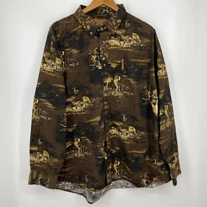 Magellan Long Sleeve Button Shirt Men's 2XL Brown Deer Animal Print Hunting - Picture 1 of 9