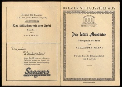 MARAI★DAS LETZTE ABENTEUER★Bremer Schauspielhaus 1942/43★Engels★Tannert★Björnson - Bild 1 von 2