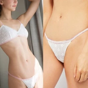 Free People Gabrielle Thong Underwear Ivory Pink Size Medium New With Tags NEw - Picture 1 of 6