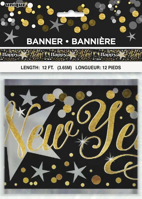 New Year Party Banner Decoration Black & Gold Sparkle Classy New Year Bunting - Image 1 of 3