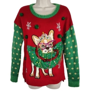 United States Sweaters Red Green Dog Embellished Ugly Christmas Sweater Size S - Picture 1 of 8