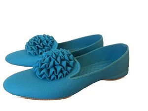 DANIEL GREEN Vintage 1960’s Teal Rosette Slippers Size 7 Shoes Retro New? Comfy - Picture 1 of 5