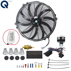 16" Electric Radiator Fan High 3000+CFM Black Thermostat Wiring Switch Relay Kit - Picture 1 of 19