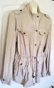 Maurices Rayon Zip Jacke Damen L Camouflage leicht beige Schulterklappen Cinch Taille - Bild 1 von 9