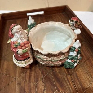 Fitz & Floyd Classics Christmas Lodge Santa Owl Tidbit Candy Bowl Dish - Picture 1 of 4