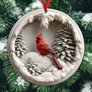 Adorno de pájaro cardenal - Escena de invierno de nieve acrílico decoración de árbol de Navidad - Imagen 1 de 23