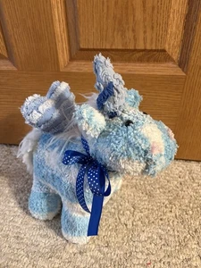 Handmade Chenille White & Blue Fabric & Antique Blue Chenille Unicorn - Picture 1 of 2