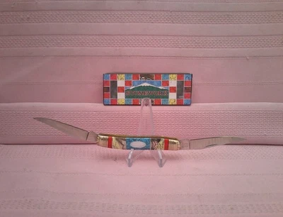 NIB Stoneworx Red Stone Abalone Mother of Pearl Turquoise 2 Blade Muskrat Knife! - Image 1 of 4