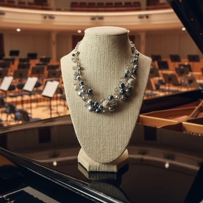 Premier Designs ожерелье серебро и синий жемчуг с акриловыми и металлическими акцентами - Изображение 1 из 4