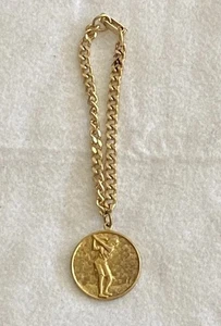Female Golfer Gold Plated Disc Charm Bracelet Vintage *Free Shipping - Picture 1 of 6