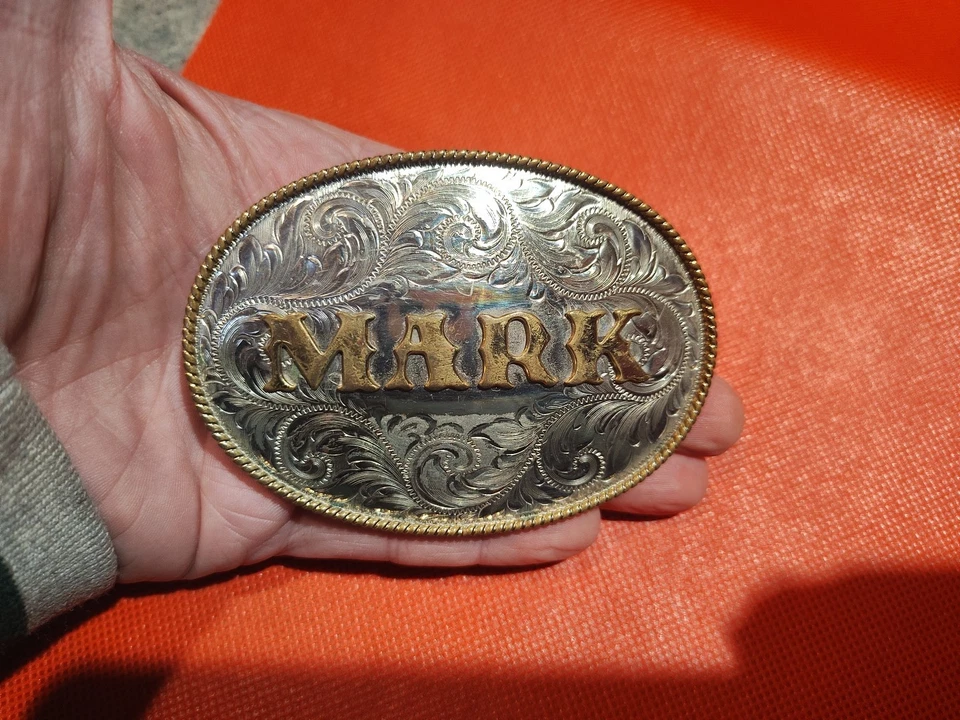Пряжка западного ремня Montana Silversmiths с гравировкой «Mark» немецкая с серебряной маркировкой - Изображение 1 из 4
