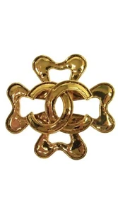 Rare Vintage Chanel CC Logos Clover Brooch Pin Gold-Tone 94P - Picture 1 of 6