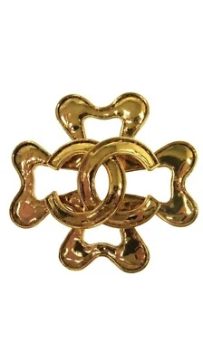 Rare Vintage Chanel CC Logos Clover Brooch Pin Gold-Tone 94P - Image 1 of 4