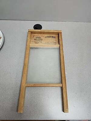 Vintage The Glass King Lingerie #863 Ribbed Glass & Wood National Washboard - Image 1 of 4