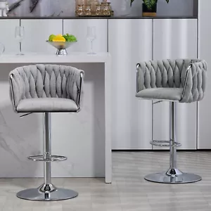 Set of 2 Velvet Swivel Bar Stools 24.4"-33" Height Counter Pub Bar Chairs Gray - Picture 1 of 11