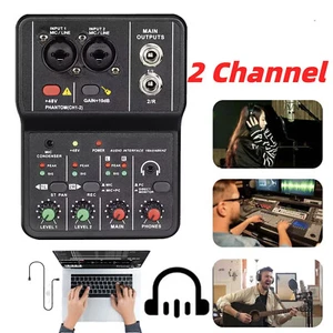 2 Channel Audio Mixer Mini Sound Mixing Console USB DJ Music Live Record Board - Picture 1 of 8