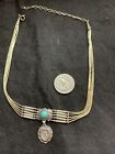 Southwestern Q.T.OSterling Silver Liquid Silver and Turquoise Necklace 5 Strands