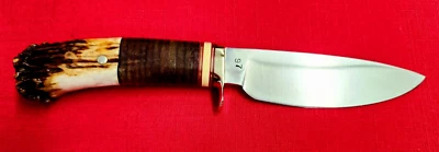 Wilburn Forge Custom Handmade Knife, Aaron Wilburn Crown Stag Drop Point Hunter - Image 1 of 4