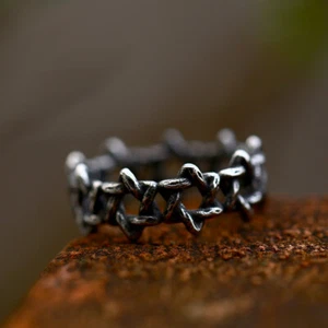 Anillo Retro Gris Hexagrama Estrella Círculo Banda Acero Inoxidable David's Star Punk Anillo - Imagen 1 de 6