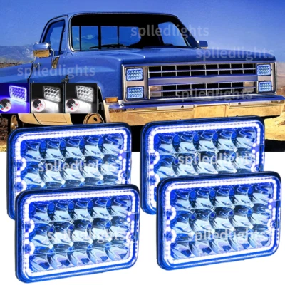 4x Fit Chevrolet G10 G20 G30 1978-1991 4x6" LED Headlights HI-LO beam Blue halo - Image 1 of 4