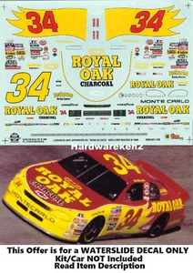 NASCAR DECAL #34 ROYAL OAK 1996 BGN CHEVROLET MONTE CARLO MIKE McLAUGHLIN 1/24 - Picture 1 of 3