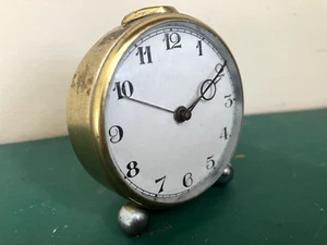 VINTAGE 1930er MESSINGGEHÄUSE WECKER FUNKTIONSFÄHIG ABER ALARMKRONE FEHLT - Bild 1 von 10