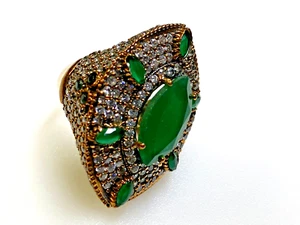 Vintage Sterling Silver 925 Ring Green Glass Stone Cubic Zirconia 13.45g Size R - Picture 1 of 11
