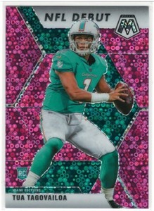 2020 Panini Mosaic Tua Tagovailoa Pink No Huddle Prizm NFL Debut Card #'d /20 