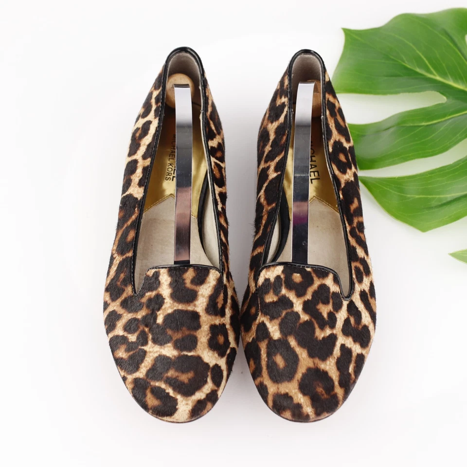 Michael Kors Mujer Ailee Mocasín Talla 7.5 Marrón Leopardo Pelo de becerro Zapato Plano Foto 1 de 4