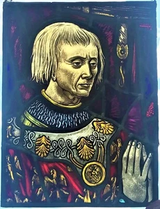 Antique Stained Glass of a Renaissance Medieval Knight Guilliaume de Montmorency - Picture 1 of 12