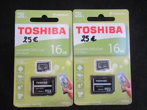 Toshiba M203 LOT DE 2 Cartes microSDHC 16 GB Class 10, UHS-I avec adaptateur SD - Photo 1/1